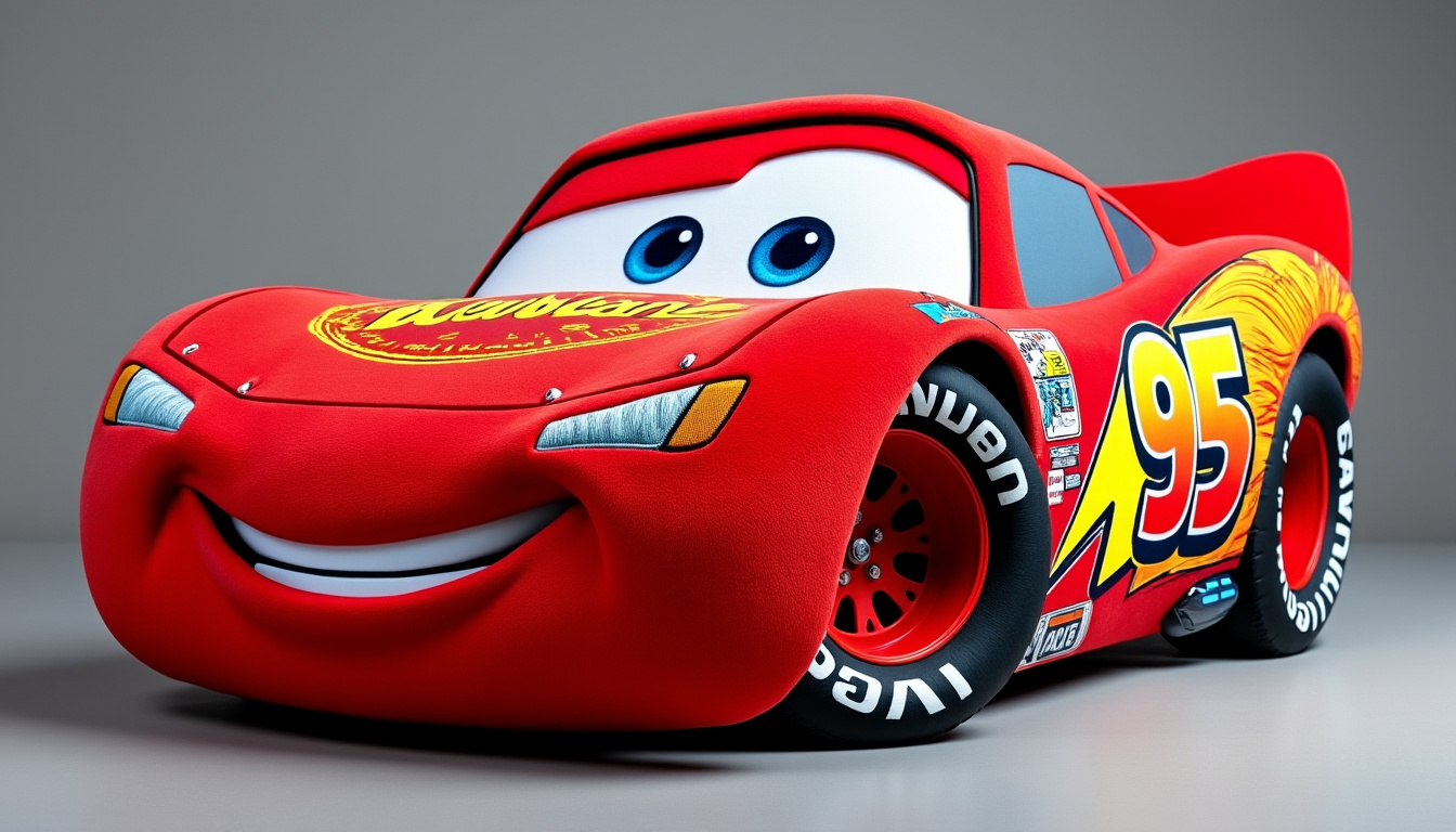 découvrez la peluche géante de 55 cm flash mcqueen, la voiture de course rouge emblématique de disney cars, parfaite pour les fans et les collectionneurs.