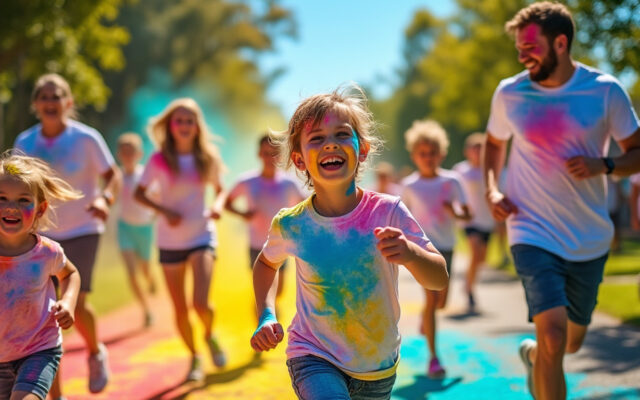 participez à la color run, une course familiale pleine de couleurs éclatantes et de joie contagieuse, idéale pour partager un moment fun et sportif en famille.